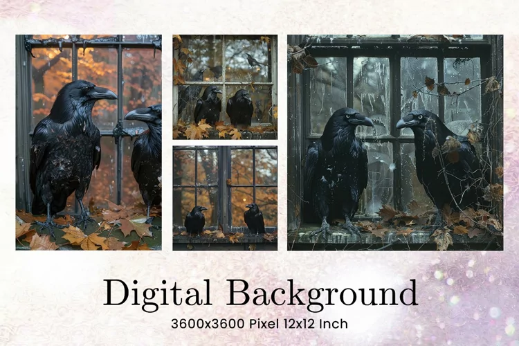 Black Raven Crow Halloween Background Wallpaper Backdrop_28