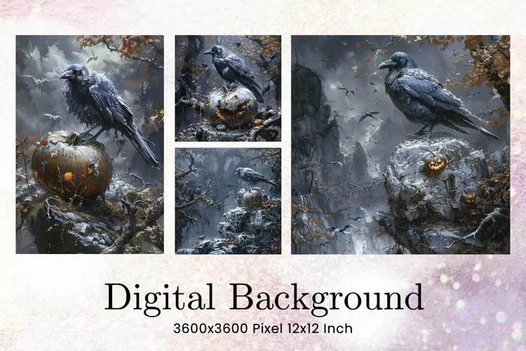 Black Raven Crow Halloween Background Wallpaper Backdrop_30