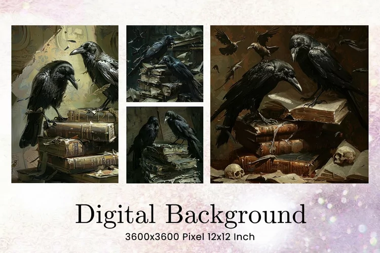 Black Raven Crow Halloween Background Wallpaper Backdrop_31