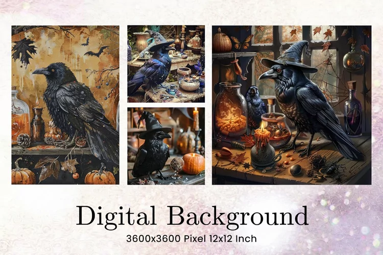 Black Raven Crow Halloween Background Wallpaper Backdrop_33