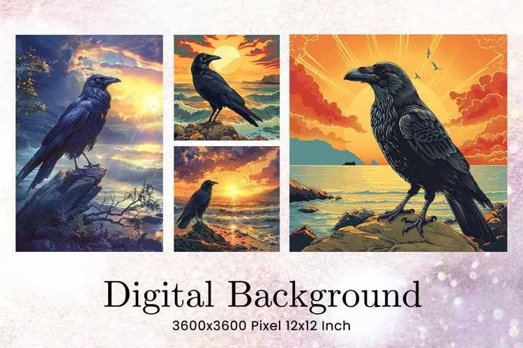 Black Raven Crow Halloween Background Wallpaper Backdrop_35