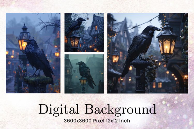 Black Raven Crow Halloween Background Wallpaper Backdrop_38