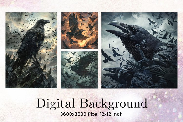 Black Raven Crow Halloween Background Wallpaper Backdrop_42