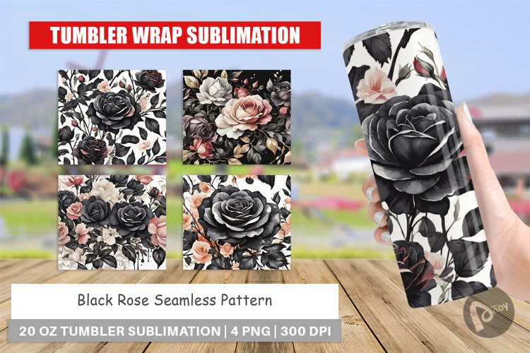 Tumbler Wrap Black Rose Pattern