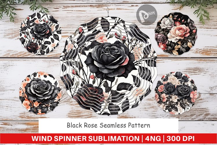 Wind Spinner Black Rose Pattern