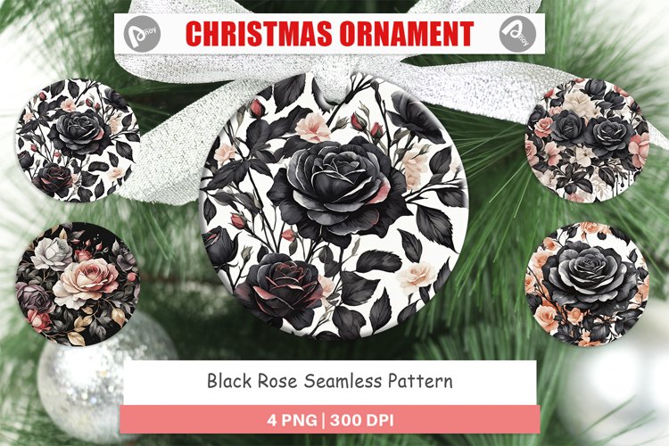 Christmas Ornaments Black Rose Pattern