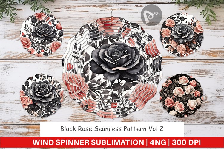 Wind Spinner Black Rose Pattern