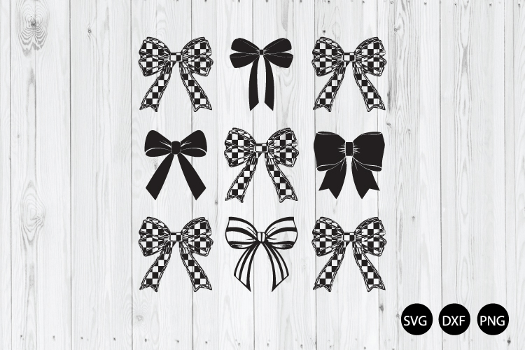 Black Striped Bow SVG, Black Ribbon SVG, Checkered Coquette