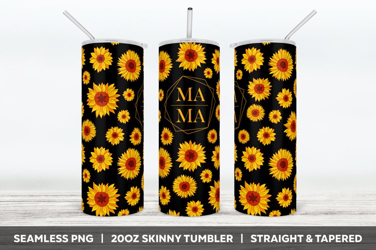 Black and Yellow Sunflower Mama Tumbler Sublimation PNG Wrap
