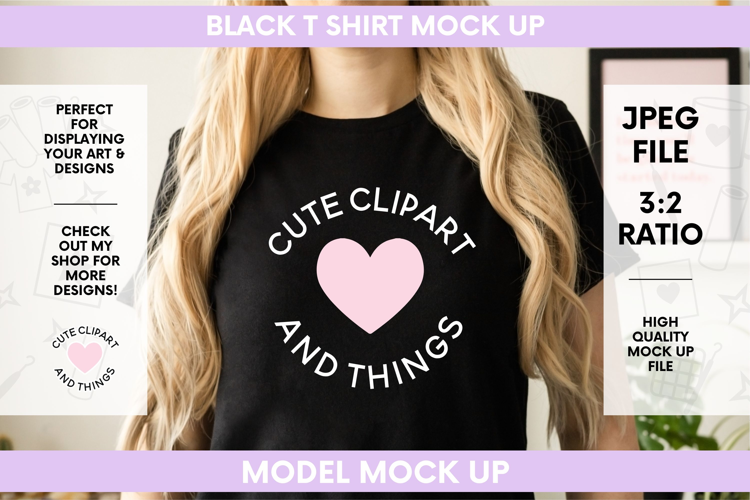 Shirt Mock Up | Black T Shirt and Blonde Hair Mock Up