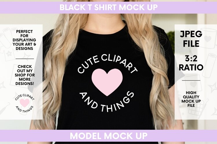 Shirt Mock Up | Black Shirt and Blonde Hair Mock Up example image 1