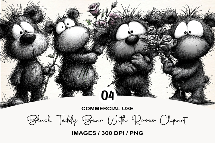 Black Teddy Bear With Roses Clipart