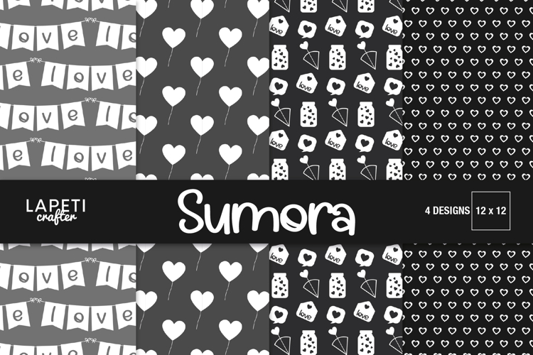Black and White Digital Paper, Love Heart Pattern Background