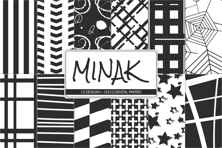 Black and White Digital Papers with Geometric Patterns