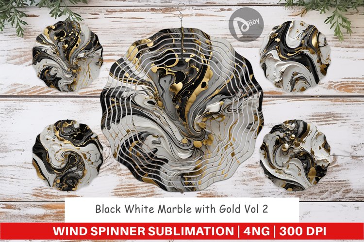 Wind Spinner Black White Marble Gold