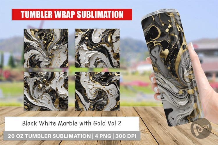 Tumbler Sublimation Wrap Black White Marble Gold