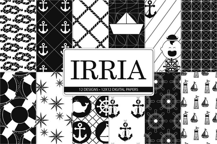 Black and White Nautical Paper, Minimal Marine Patterns