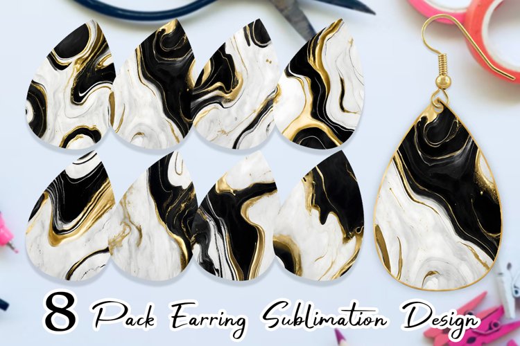 Earring teardrop sublimation Black White watercolor ink