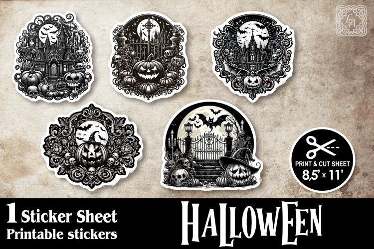 Halloween Black & White Stickers design PNG example image 1