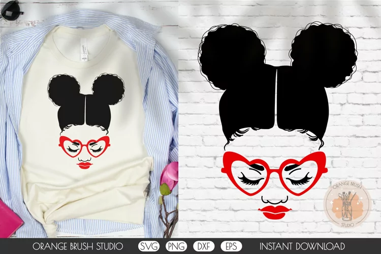 Black Woman With Afro Puffs And Heart Glasses SVG File