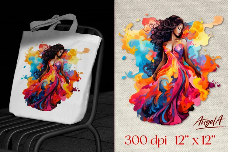 Black woman tote bag sublimation / watercolor girl png