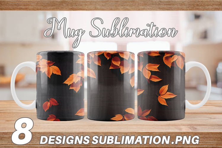 Black Wood With Orange Leaves | Mug sublimation design