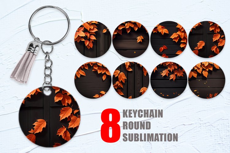 Black Wood With Orange Leaves Keychain | Keyring