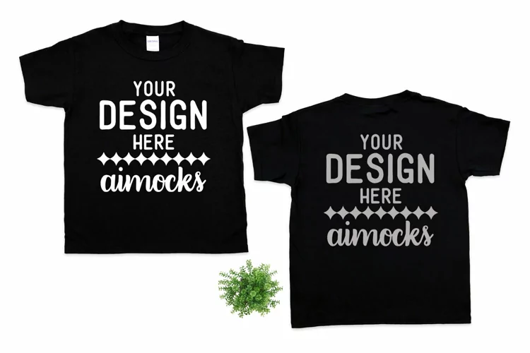 Kids Black T-shirt Mockup Front and Back Unisex Tee Flat Lay
