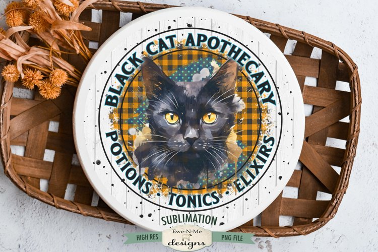Black Cat Apothecary | Halloween Round Sublimation Design