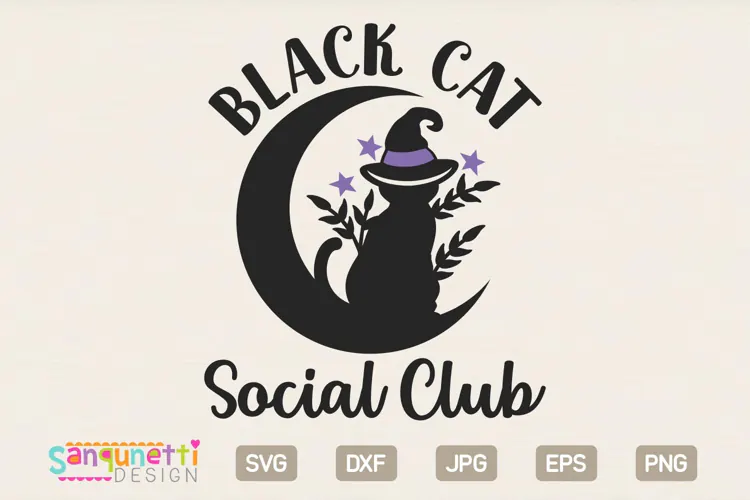 Black Cat Social Club SVG, Halloween Cat SVG, Witch Cat Cut