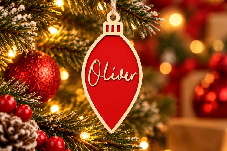 Blank Christmas Ornament SVG, Red Laser Cut Bauble example image 1