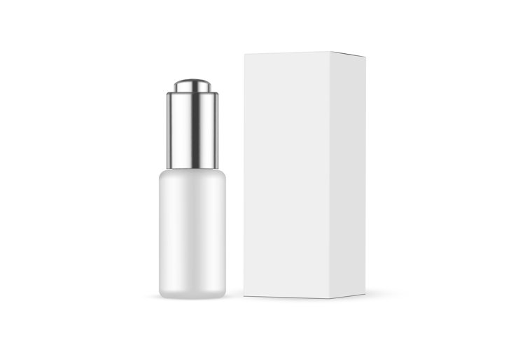 Blank Dropper Bottle Mock Up With Metal Cap, Paper Box