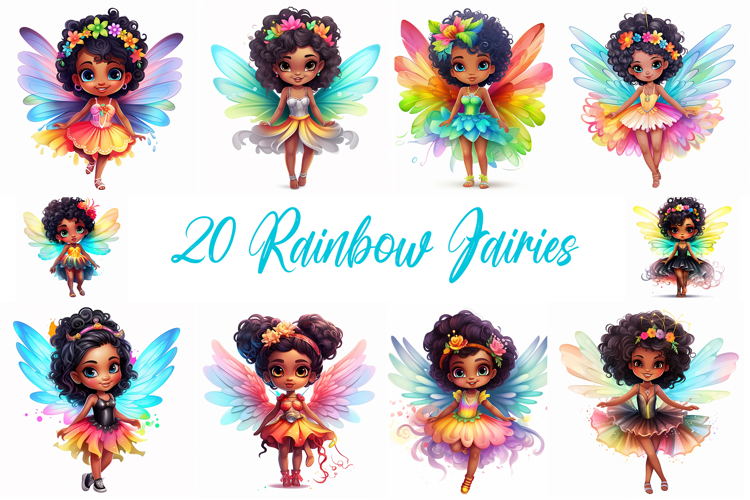 20 Rainbow Fairy Fairies Girls Illustrations Sticker JPG