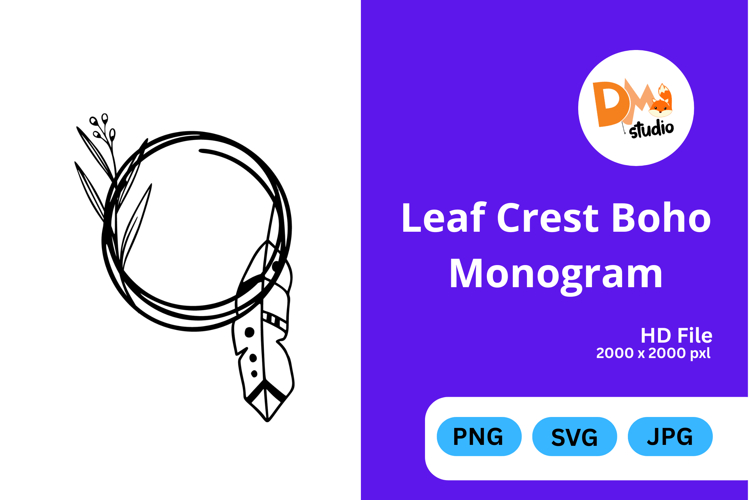 Leaf Crest Boho Monogram - Hand Drawn Botanical Letters