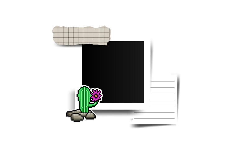 Blank frame photo with collage element and sticker cactus de