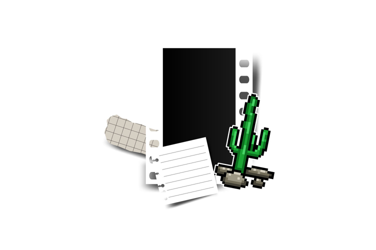 Blank frame photo with collage element and sticker cactus de