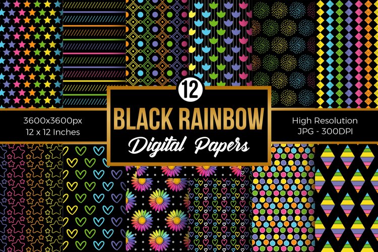 Black Rainbow Seamless Pattern Digital Papers