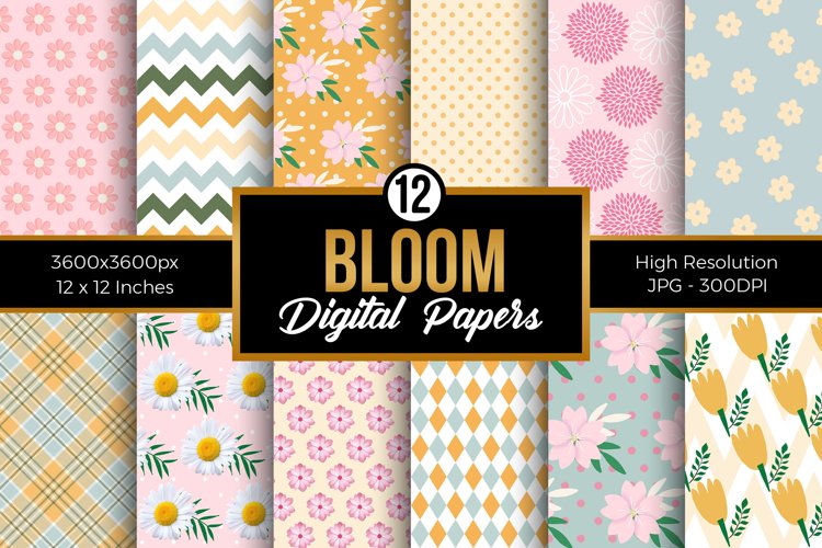 Bloom Digital Papers, Spring Floral Seamless Pattern
