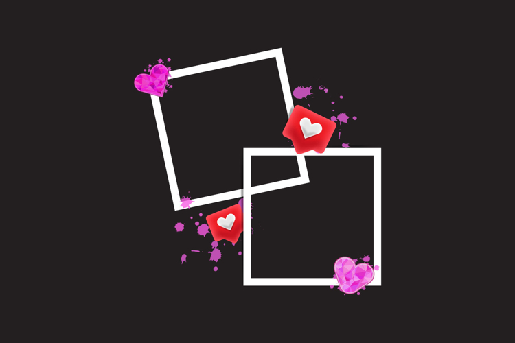 Blank photos frame template with love icon decorative elemen