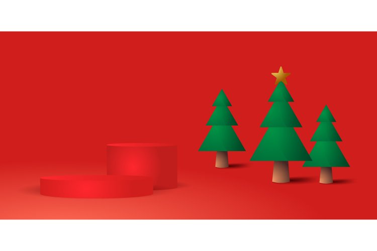 Blank podium stage with christmas tree design banner