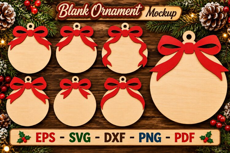 Blank Ribbon Ornament SVG File, Laser Cut Bow Monogram example image 1