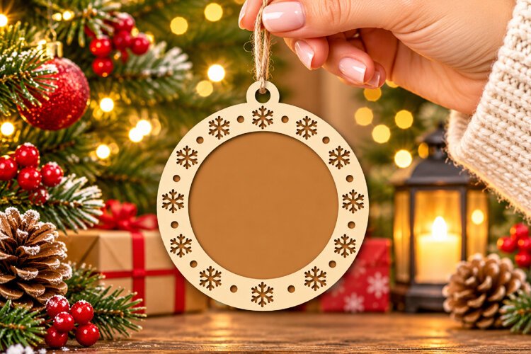 Blank Snowflake Bauble SVG, Laser Cut Wood Glowforge Files example image 1