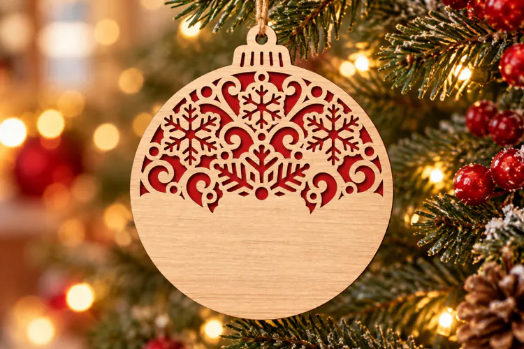 Blank Snowflake Bauble SVG, Laser Cut Wood Glowforge Files