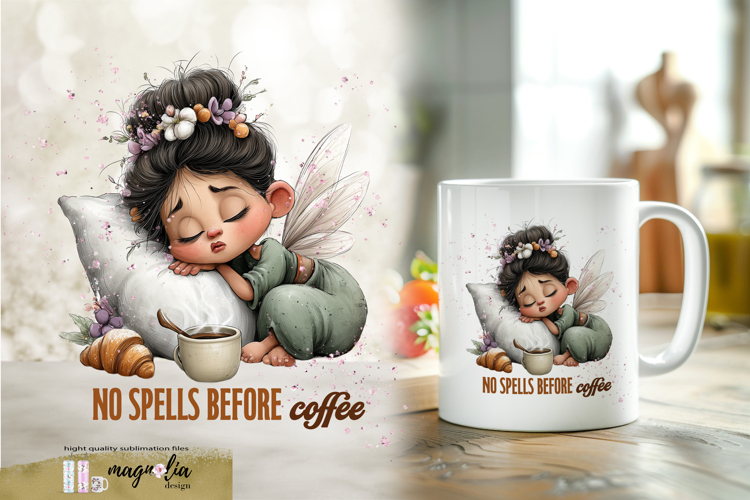 Cute Fairy watercolor clipart, Coffee mug wrap sublimation