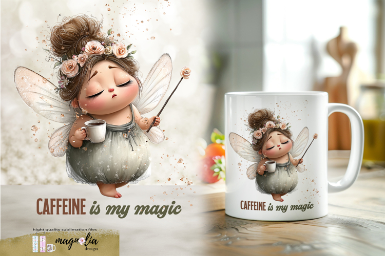 Sarcastic fairy watercolor clipart, Coffee mug wrap sublimat