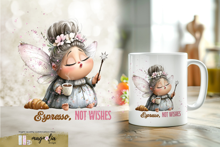 Cute Fairy watercolor clipart, Coffee mug wrap sublimation