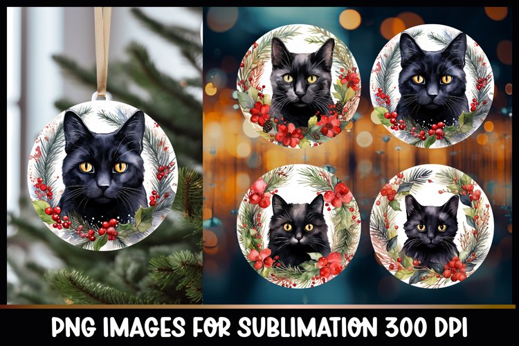 Black Cat Christmas Round Ornament Sublimation