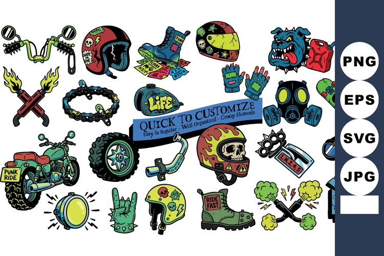 Skate Punk Vector Flash Set - Helmets Boots Badges