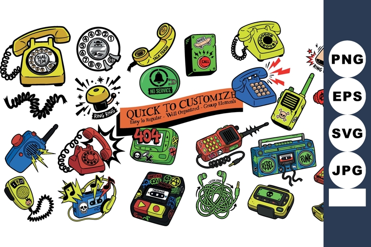 Retro Cartoon Telephone And Boombox Doodles