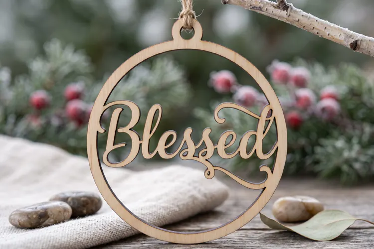 Blessed Christmas Ornament SVG Laser Cut Wood Winter Decor
